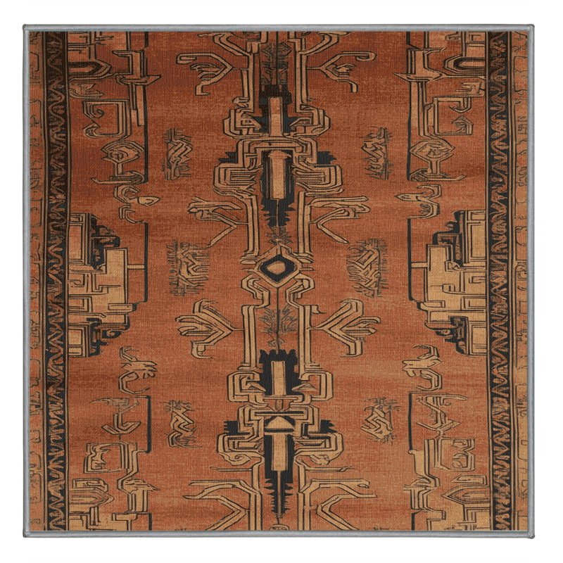Machine Washable Art Deco Brown Area Rug, Square 4'