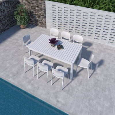 Amazonia Milky Extendable Outdoor Patio Aluminum And Resin Dining Set