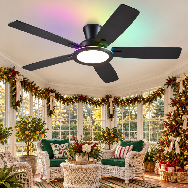 Ventilateur de plafond encastré moderne de 52 po avec lumières et télécommande, réversible et 5 pales à double face