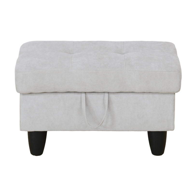 Darryn 35" Wide Upholstered Storage Ottoman, White/Gray Cotton Blend