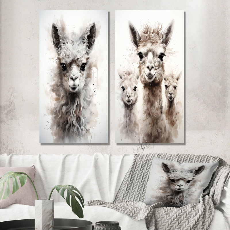 Grey Alpaca Wool Grace II - Alpaca Metal Prints Set Of 2, 28" H x 24" W