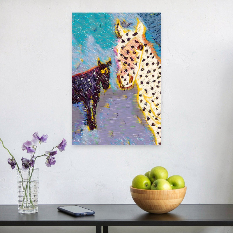 Art mural abstrait cheval tacheté et poulain
