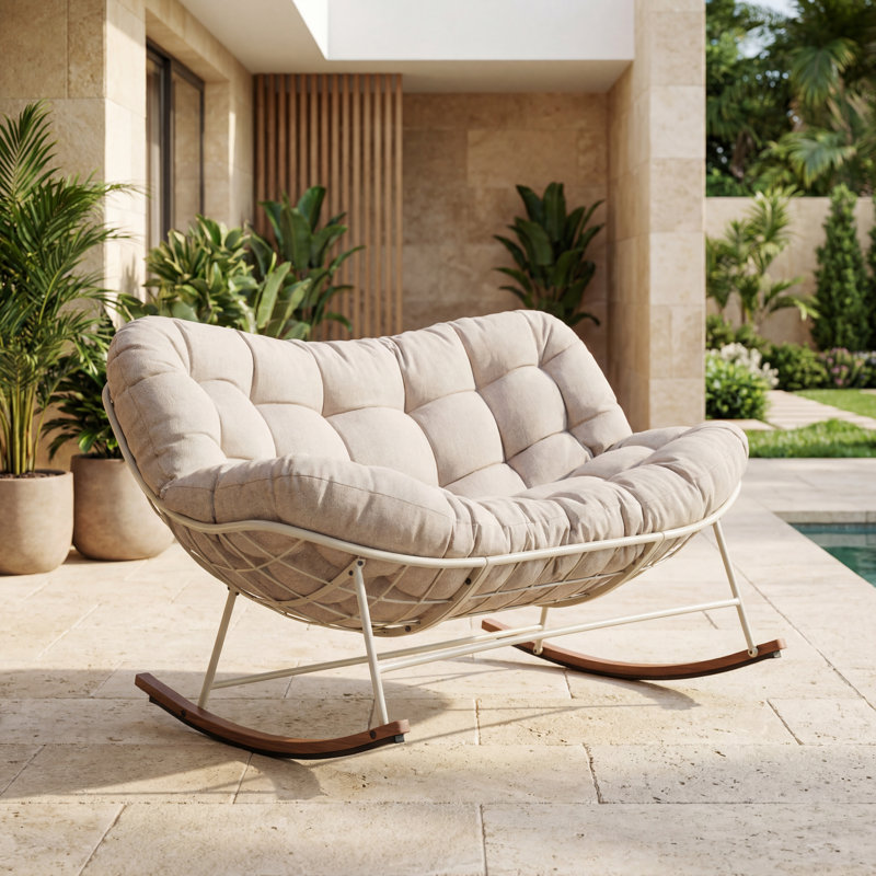 Chaise berçante d'extérieur en acier Gifty, Ivoire