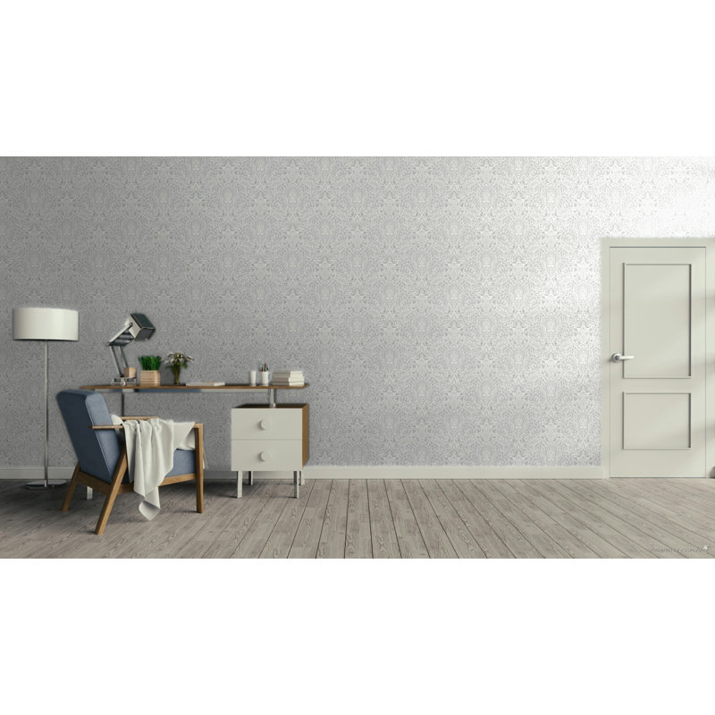 Italian Classics 4 Damask 3D Embossed Wallpaper Roll, Gray