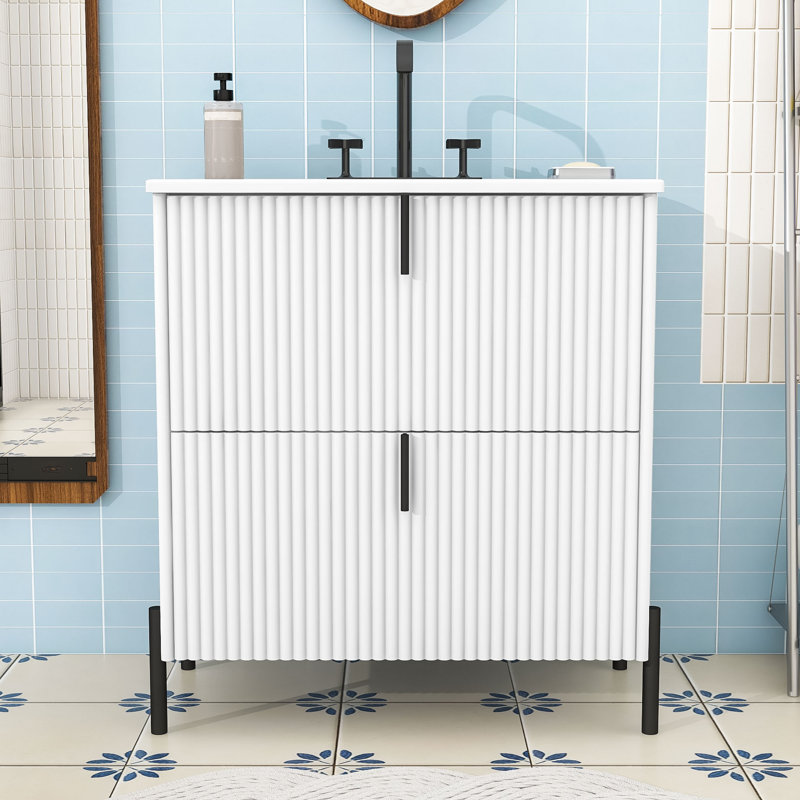Meuble-lavabo Ã©lÃ©gant avec design cannelÃ© et lavabo, White