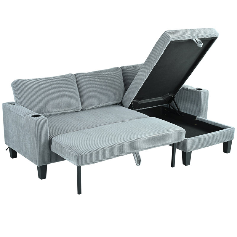 Reversible Sectional Sofa With Storage Chaise, Gray Corduroy