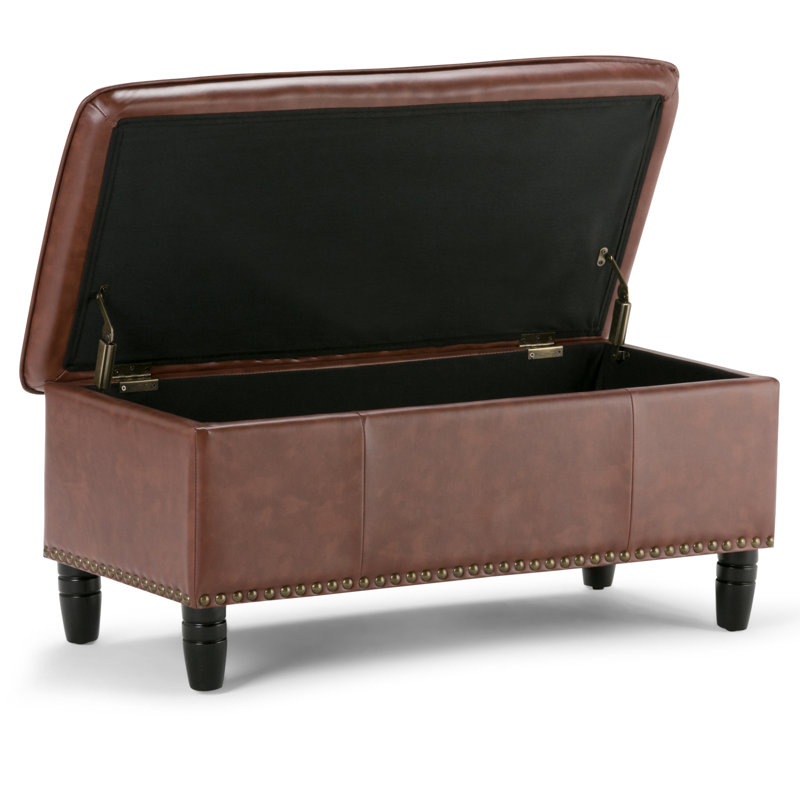 Emily Faux Leather Ottoman, Cognac Faux Faux Leather