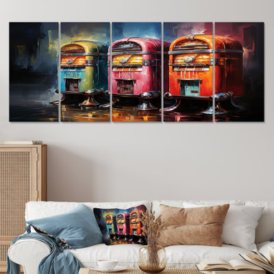 Coloful Modern Jukebox Jams II - Jukeboxes 5 Piece Wall Art Canvas