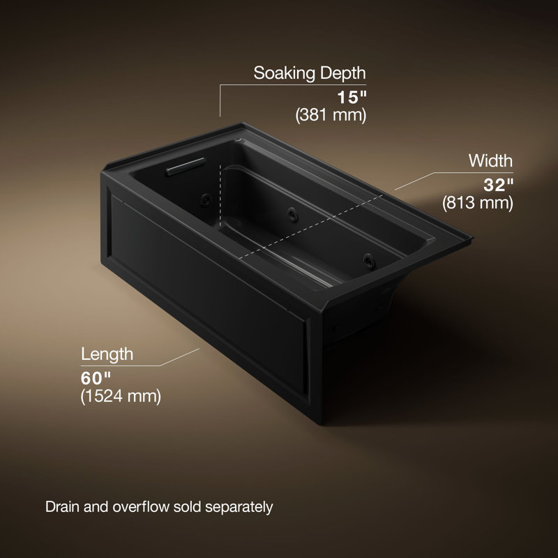 Archer Alcove 60" x 32" Whirpool Bathtub, Black, Left