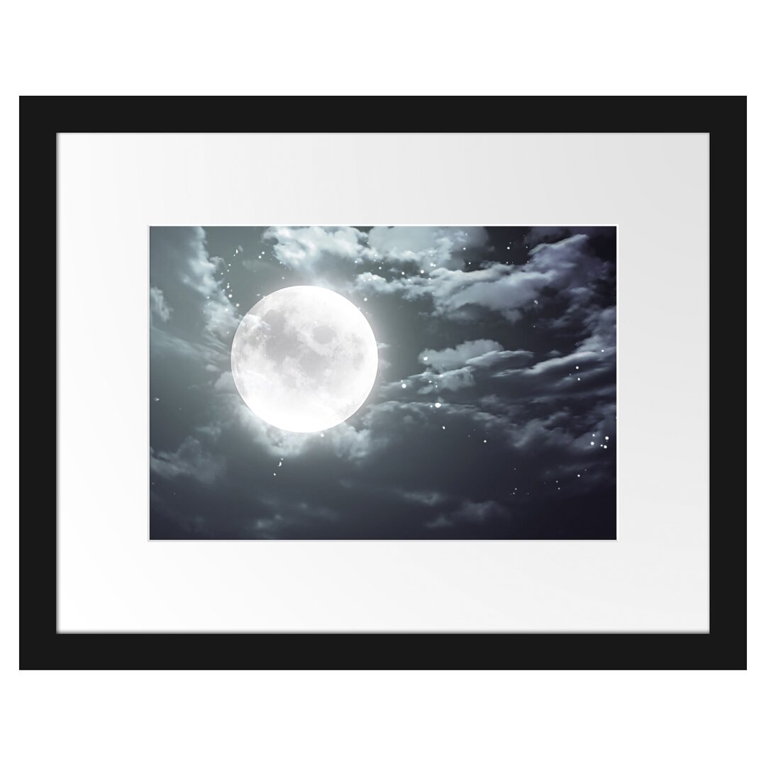 Gerahmtes Poster Vollmond Sterne Wolken