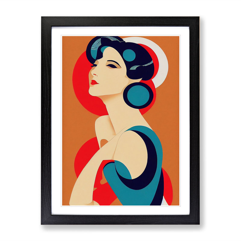 XV1022-5298X Woman Art Deco No.3 1 Piece Single Picture Frame Wall Art, 34cm H x 25cm W x 2cm D, Black