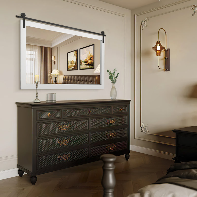 Miroir d'appoint mural rectangulaire en bois massif Farmhouse, Blanc, 26 po x 40 po