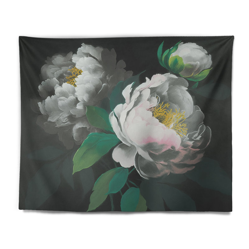 Tapisserie pivoine blanche en polyester III, H 32 po x l 39 po