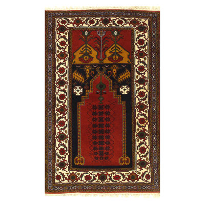 One-of-a-Kind Hand-Knotted 1970s 5' x 3'1'' Wool Area Rug in Red/Black/Yellow -  Isabelline, 51E21293039F4807ABC1D3CA9F37035E