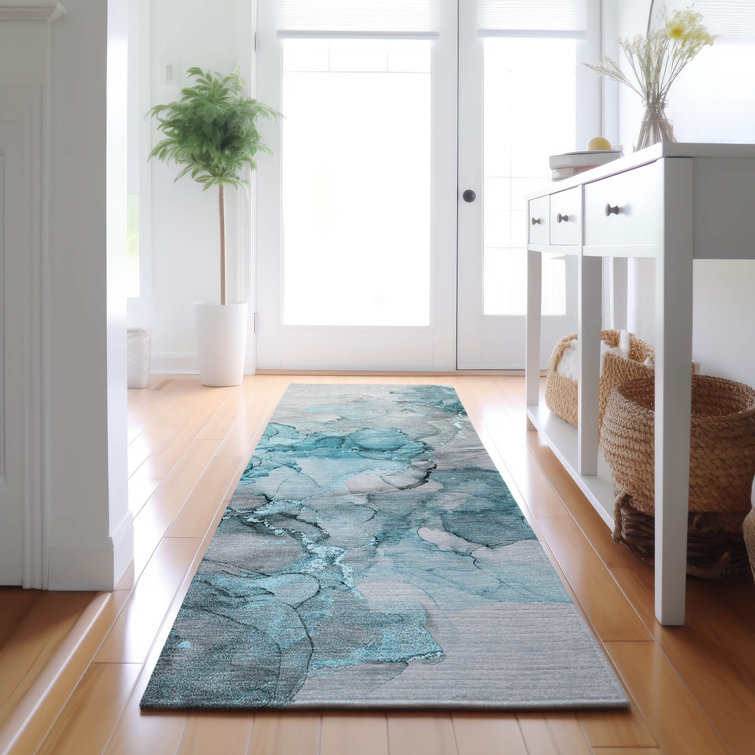 Premium Machine Washable Cerrito AMF520 Teal Rug