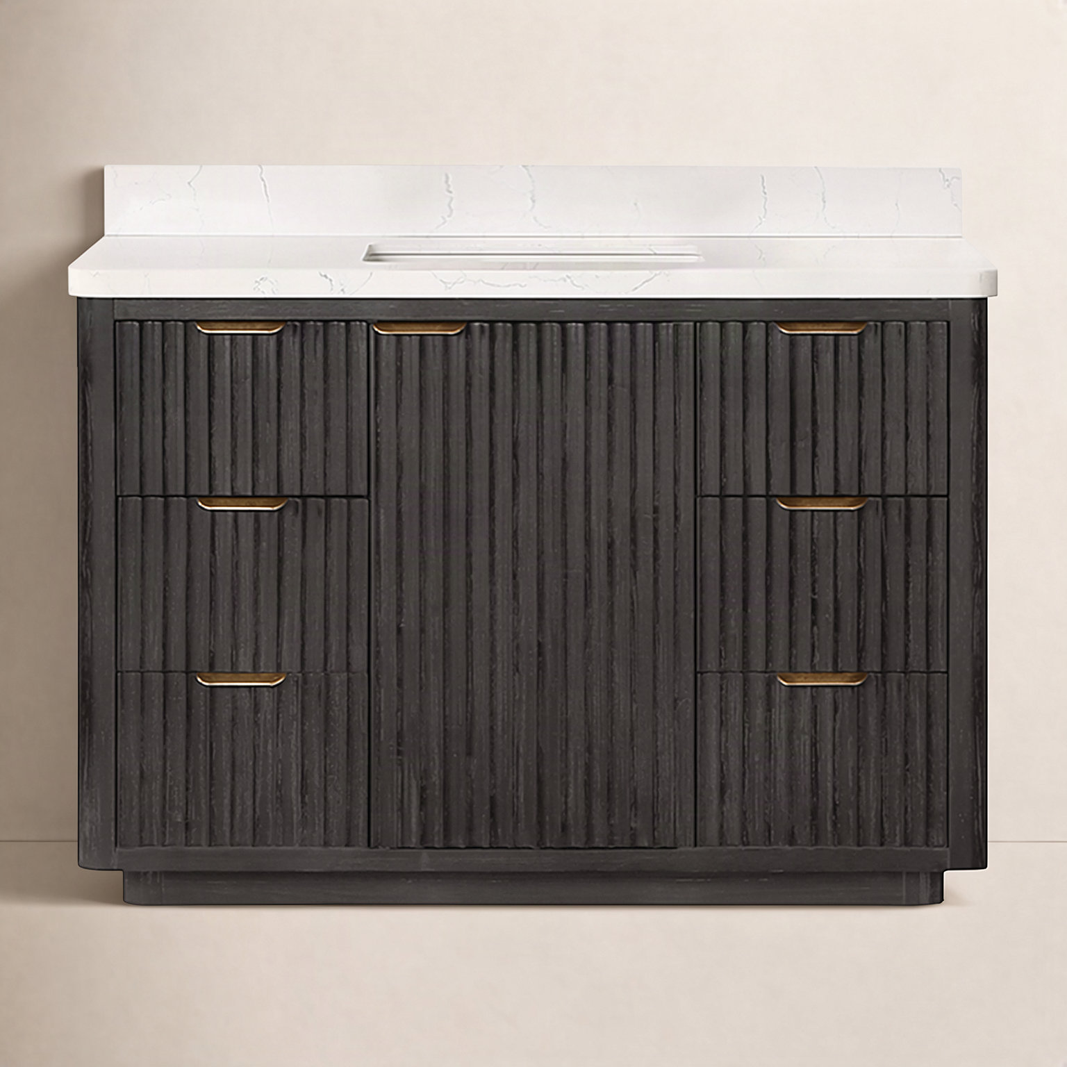 Adela 48'' Single Bathroom Vanity, Black, White, Gold