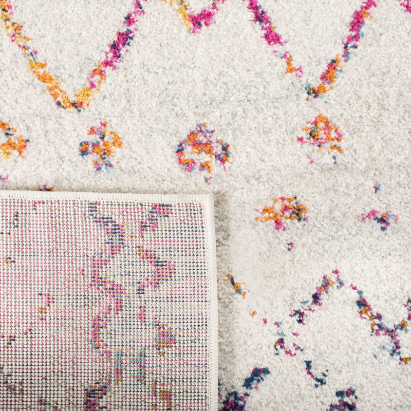 Christa Geometric Power Loom Ivory/Fuchsia Rug, Rectangle 8' x 10'