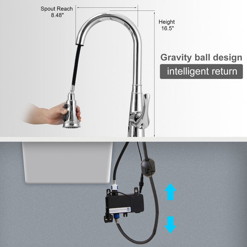 Robinet de cuisine sans contact, Chrome