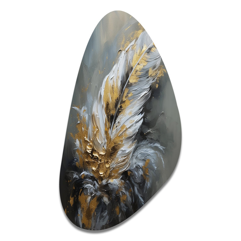 Or Boho Chic Feathers IV - Unique forme Glam Feather, décoration murale en métal, sculpture murale asymétrique en métal