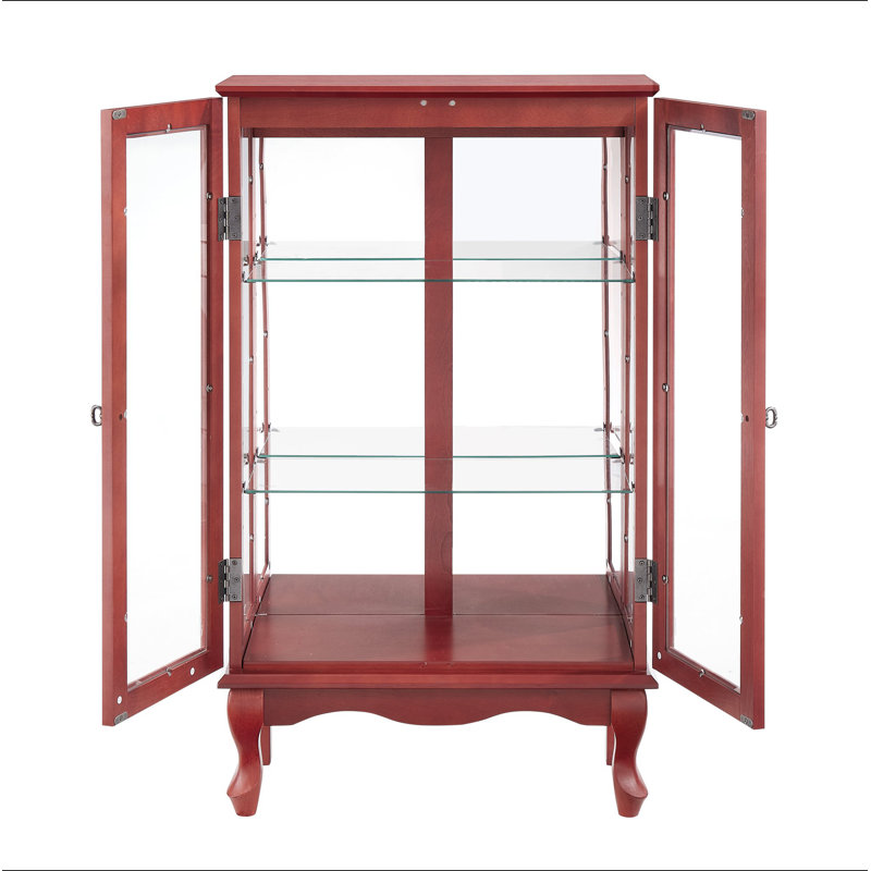 Armoire vitrée 2 portes avec portes en verre trempé, armoires vitrées avec panneau arrière en miroir et tablettes réglables, vitrine lumineuse pour la maison, ampoule de bureau incluse