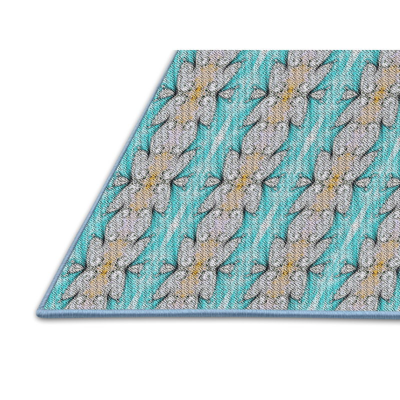 Tapis bleu/beige à motifs, Rectangle 2 pi x 3 pi