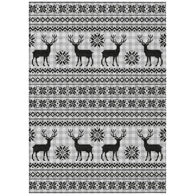 Machine Washable Indoor/Outdoor Christmas Reindeers Xhevrie Silver Rug