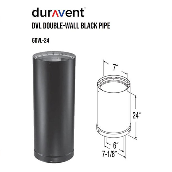 DuraVent 6 x 24 DVL Double-Wall Black Stove Pipe - 6DVL-24