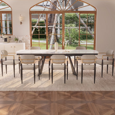 Extendable Dining Table Set for 8, 9-Piece Sintered Stone Table with 8 Chairs, Modern Large Kitchen & Dining Room Set