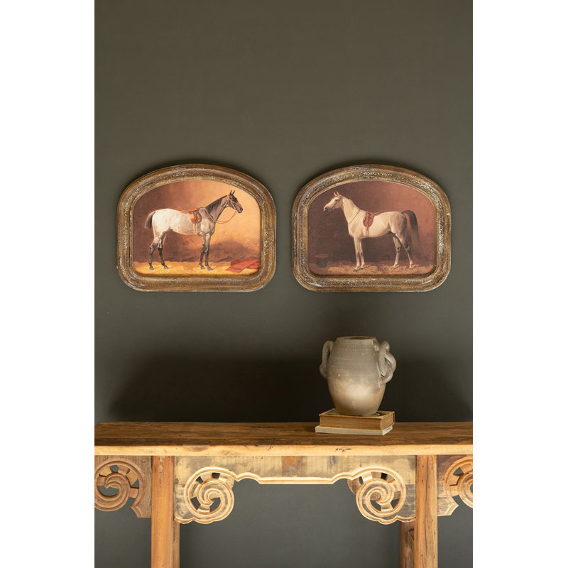  Art mural mural H 16 "- Cheval encadré, impression sous verre rustique, ensemble de 2