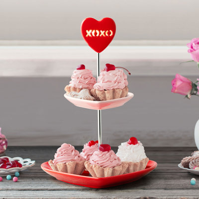 24" Tiered Candy Heart Cupcake Plate