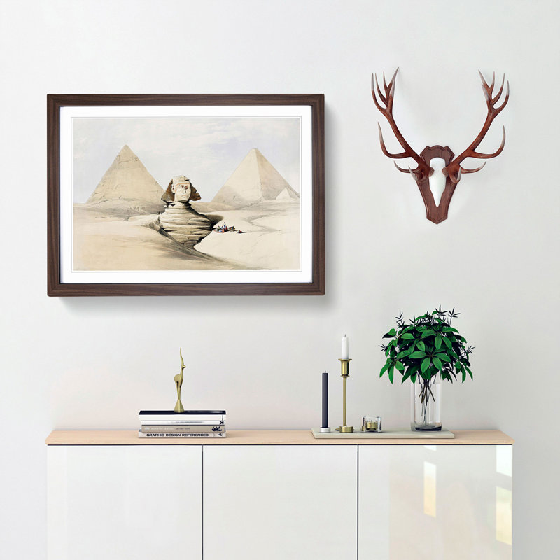 The Great Sphinx Pyramids of Giza by David Roberts - Picture Frame Painting Print, 27cm H x 36cm W x 2cm D, Walnut Framed