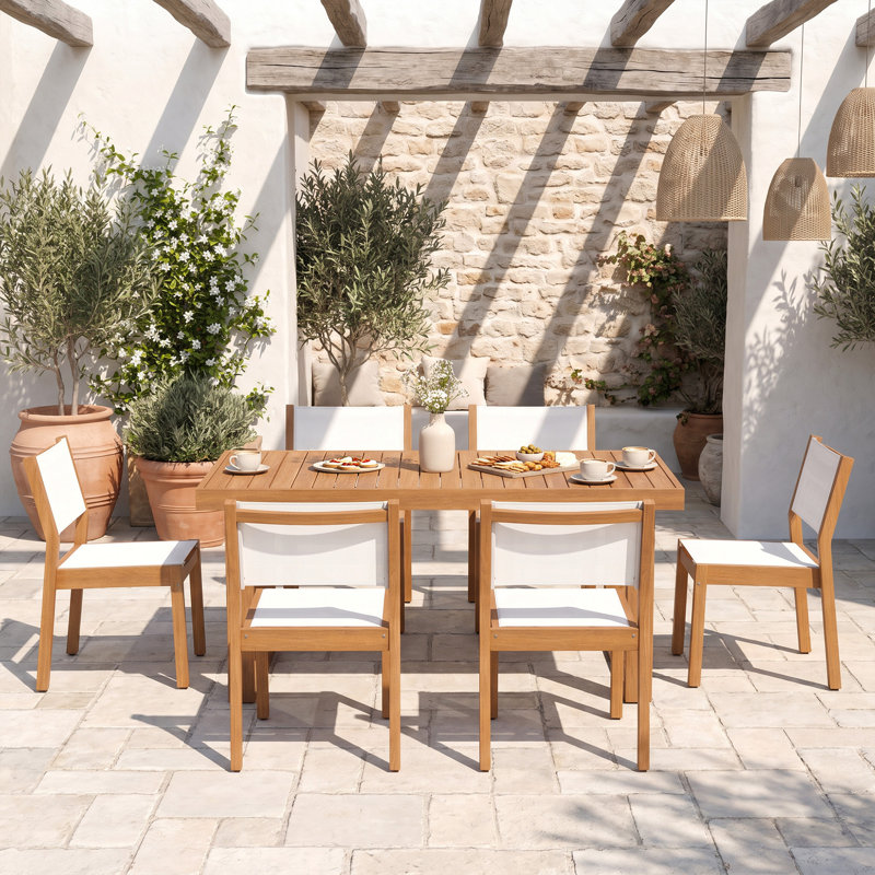 Ensemble de salle à manger d'extérieur en bois massif d'acacia, 7 Pieces: Table, 6 Chairs