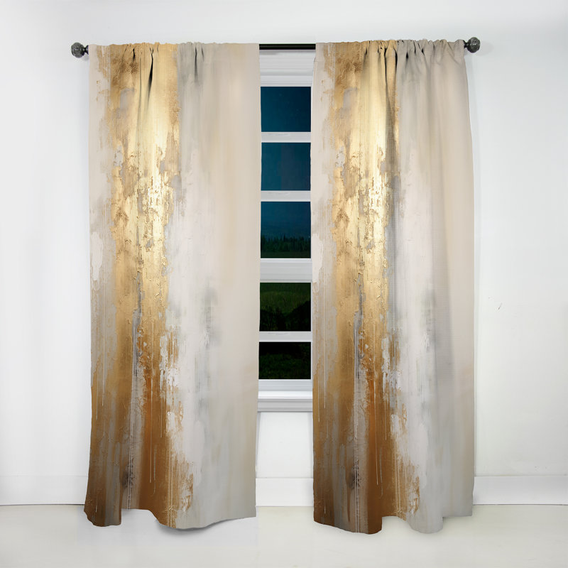 Minimal Gold And Beige Abstract River IV - Northern Lights Blackout Nature Curtain - 1 Panel, 52" W x 95" L