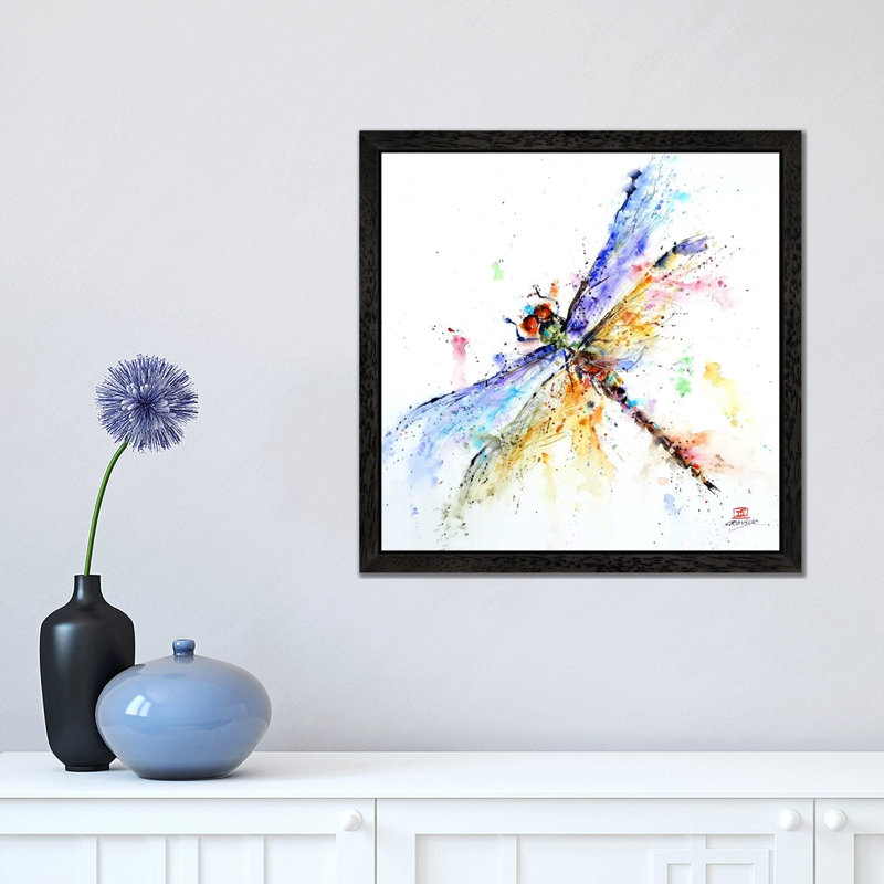 Dragonfly - Painting on Canvas, 45.72 cm H x 45.72 cm W, Black Framed