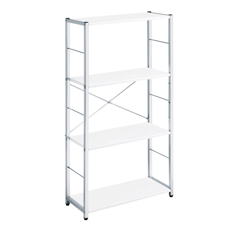 And Chrome 4-Tier Rectangular Bookshelf, White/Silver