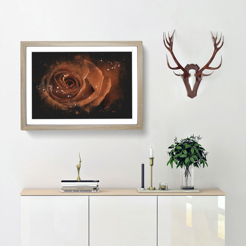 Orange Rose - Picture Frame Graphic Art Print, Oak Framed, 33cm H x 45cm W x 2cm D