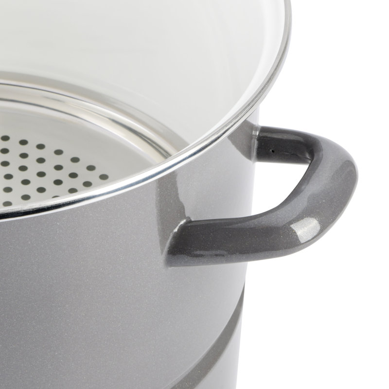 Graphite Grey 16-Quart Enamel Steel Stock Pot with Steamer