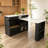 Rotating Expandable Kitchen Island with Built-In Power Station, Walnut Veneer Top, 4 Drawers & Arched Glass Storage Cabinet-129521282