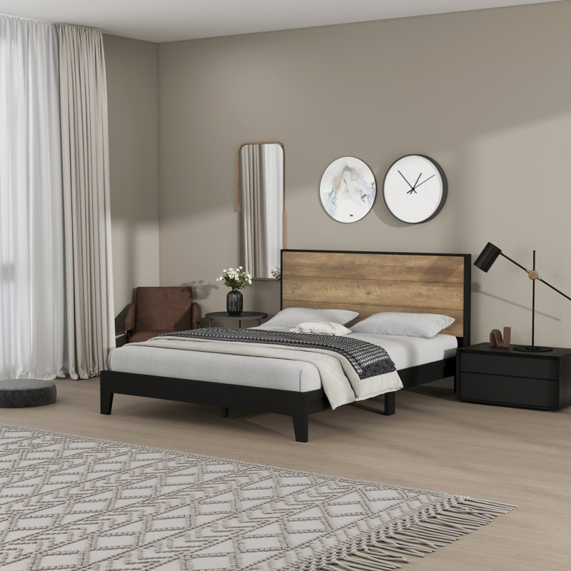 Allyannah Levison Platform Bed With Headboard, Queen, Amber Walnut
