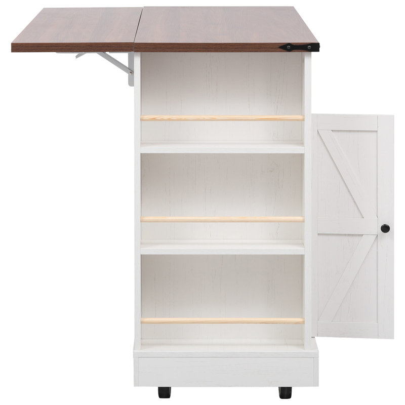 53" Farmhouse Kitchen Island With Two Tempered Glass Cabinet Doors, White