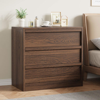 3 Drawers Nightstand for Bedroom, Wooden Small Bedside Table Cabinet with Large Storage & Anti-Tip Device, Modern End Side Table Night Stand for Living Room, Entryway - Walnut