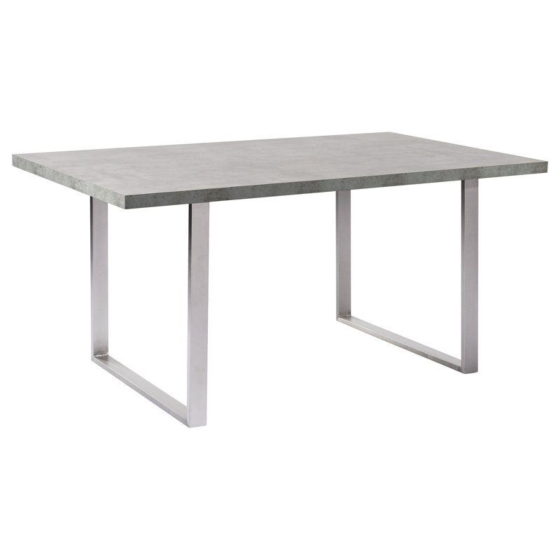 Table de salle à manger Fenton avec plateau en stratifié gris ciment et base en acier inoxydable brossé