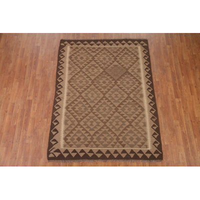 Brown Wool Kilim Oriental Area Rug 5x7