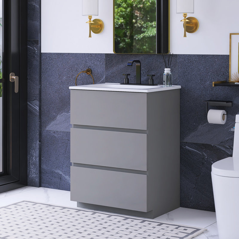 24 po W Meuble-lavabo simple avec lavabo et 3 trous de robinet, Gris