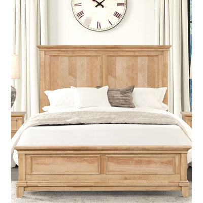 Structure de très grand lit avec tête de lit en chêne naturel, bois d'hévéa et bois d'ingénierie pour chambre à coucher