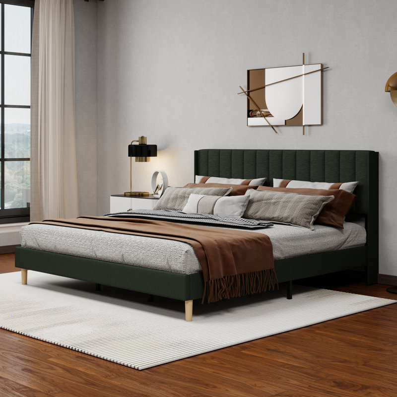 Upholstered  Platform Bed, Black, King