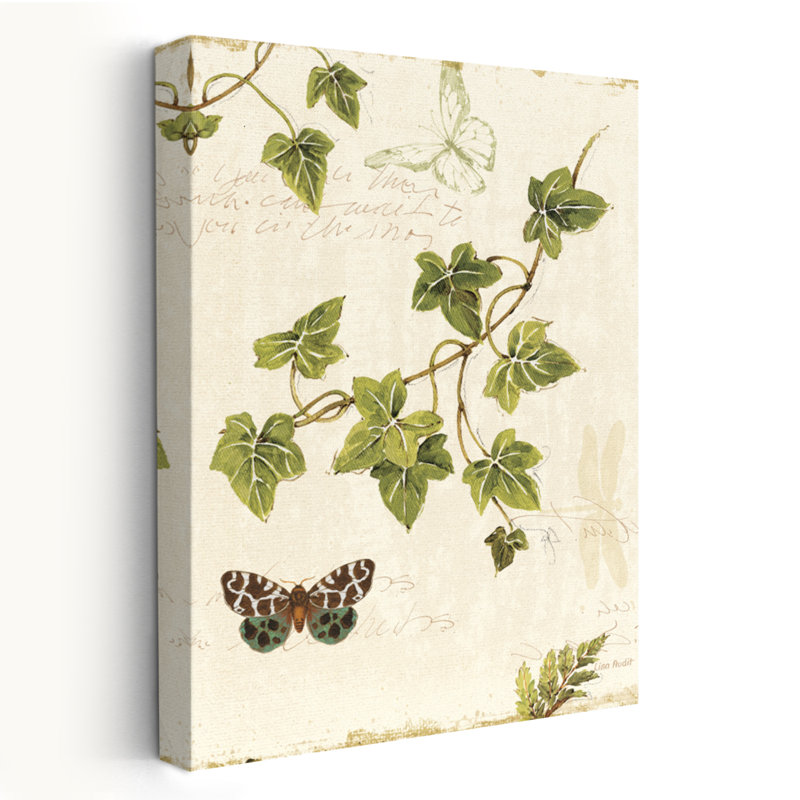 Ivies and Ferns II - Beige Botanical Brown Butterflies Art, H 36 po x l 24 po
