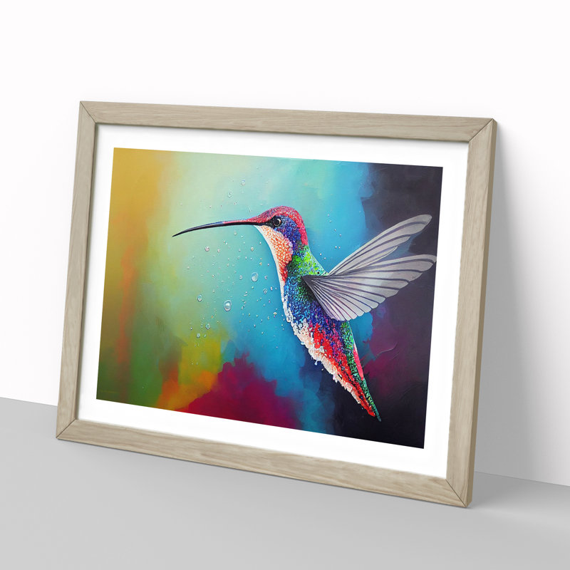 Colourful Hummingbird Vol.2 - Print, Oak Framed, 34cm H x 46cm W x 2cm D