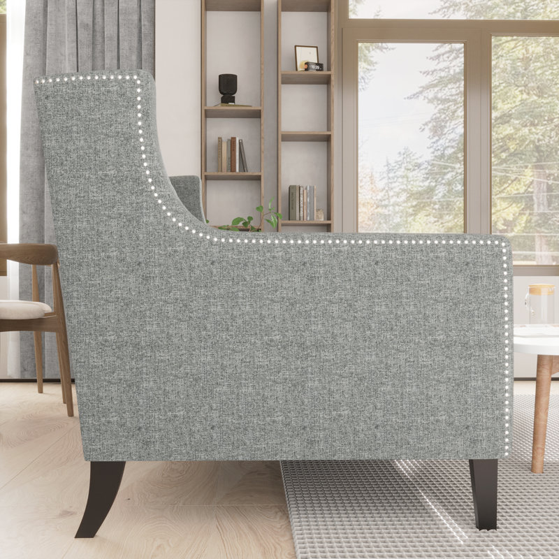 Canapé Chesterfield de 78,75 po avec dossier capitonné et pieds en bouleau, Fabirc, Gris