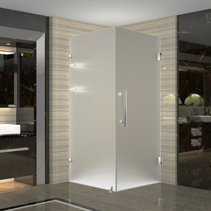 Porte de douche à charnière sans cadre 34 po x 72 po Aquadica GS, Acier inoxydable brossé